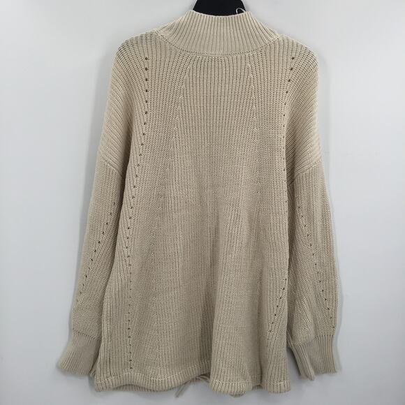 RDI Tunic Sweater Mock Neck Kangaroo Pockets Ribbed White Beach Size Medium - Picture 3 of 8